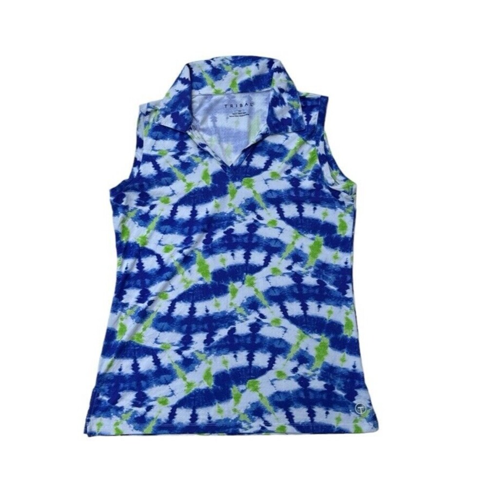 Tribal Bright Colorful Women’s Golf Tank Collar‎ V Neck PS Blue & Green Tie Dye